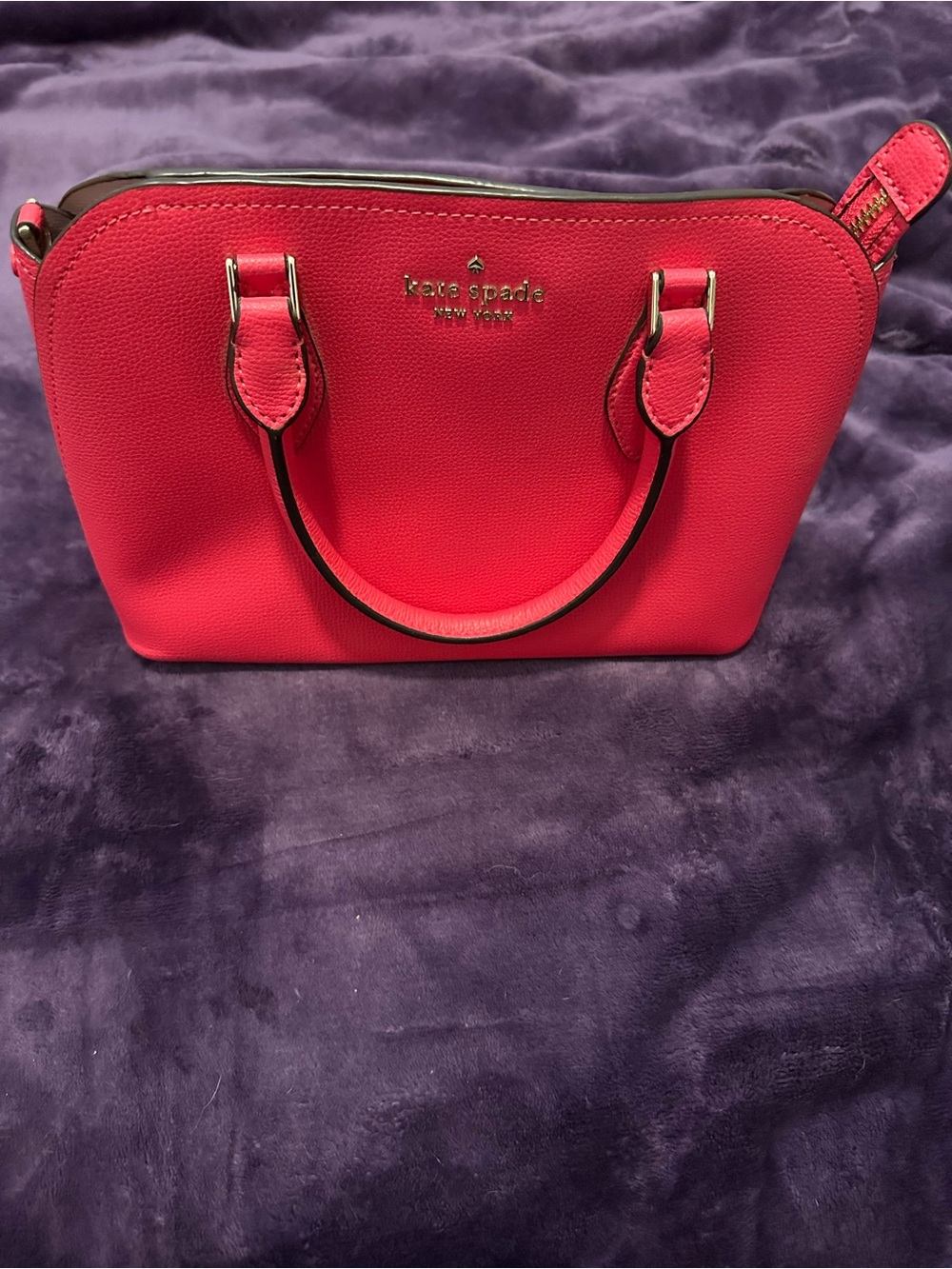 kate spade hot pink leather satchel with gold hardware